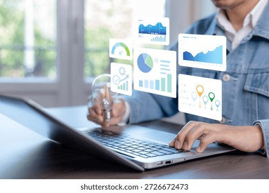 Business analytics concept with data visualization, performance metrics, and insight discovery. Digital strategy, decision making, innovation, and growth analysis for modern enterprise and corporate management.