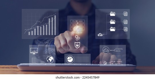 Business analytics and data management system Data analysts create insightful dashboards with data process workflows, KPI reports with metrics connected to financial, operations, marketing databases. - Powered by Shutterstock - Get 15% off with code: PIKWIZARD15