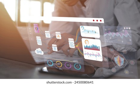 Business analytics, data and data management systems with KPIs and KPIs connected to databases for technology finance, operations, sales, marketing. - Powered by Shutterstock - Get 15% off with code: PIKWIZARD15