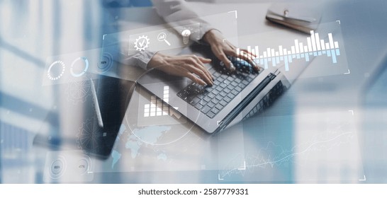 Business Analytics and Data Visualization Technology Concept Illustrated on Virtual Interface.