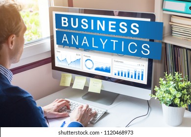 Business Analytics And Metrics For Strategic Decisions Based On Insights, Data Mining And Modeling Technology, Analyst Businessman Working On Computer In Office
