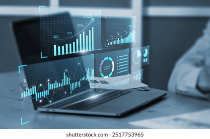 Business analytics tools charts and graphs with statistics to analyze business potential and forecast future development of companies growth with Businessman using laptop. - Powered by Shutterstock