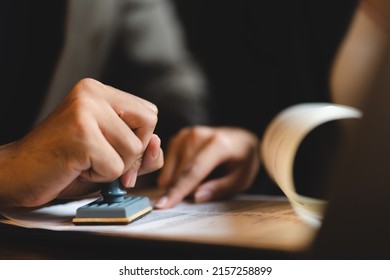 business approve and certificate concept, confirmation of business marketing document permit and certified stamping, signing on business partner paper to success, or concept of attorney and insurance - Shutterstock ID 2157258899