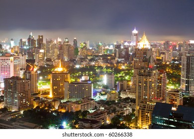 business area of bangkok at night, thailand