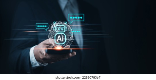 Business and Artificial Intelligence AI, Artificial intelligence,Digital Technology concept. Businessman using digital chatbot are assistant conversation for provide access to data growth of business.