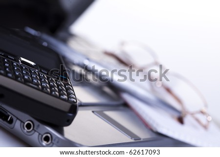 Business attribute, computer, laptop PC over background