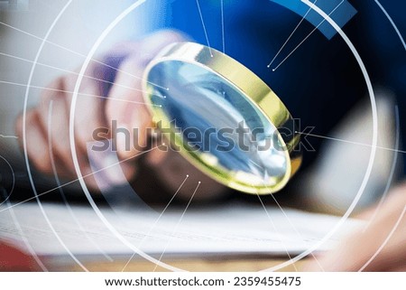 Business Auditor Using Magnifying Glass For Paperwork Fraud Investigation