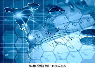 Business background with graph, map and pen.