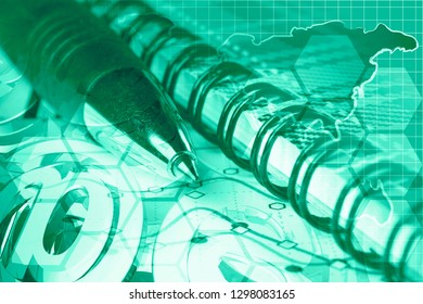 Business background with graph, pen and map.