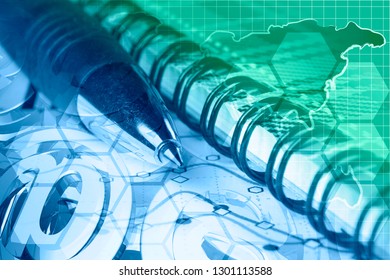 Business background with graph, pen and map.
