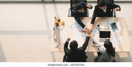 Business Background Of Group Of Business People Having Hands Stack Together To Cheer Up Team Spirit And Teamwork To Success