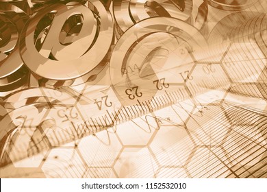 Business background with mail signs, graph and buildings.