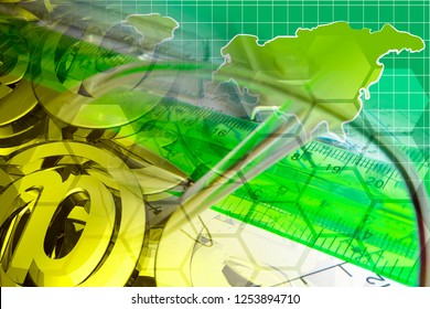Business background with map, graph and mail signs.