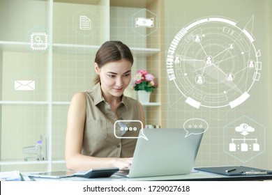 Business background, work from home concept. beautiful woman is working with notebook and checking marketing on business at home. technology concept is working online about internet of things.
