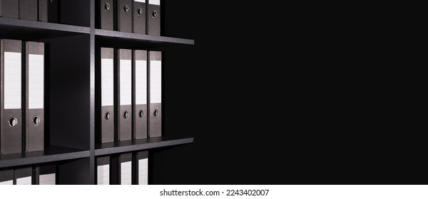 Business banner, ad background with folders binders on shelf. Archive of documents, copy space. High quality photo - Powered by Shutterstock