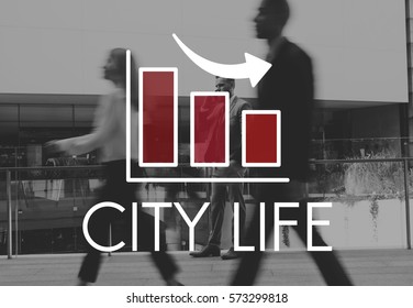 Business Bar Graph Busy City People Illustration