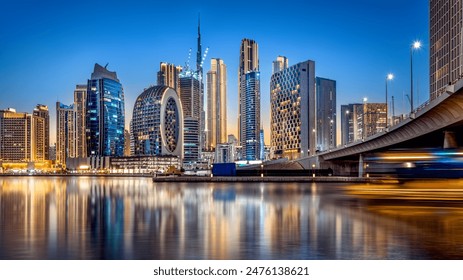 the business bay of dubai at night