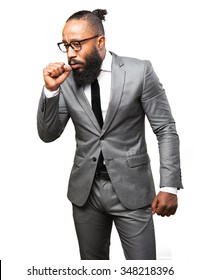 Business Black Man Coughing Gesture