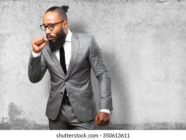 Business Black Man Coughing Gesture