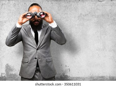 Business Black Man Holding Binoculars