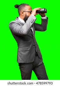 Business Black Man Holding Binoculars