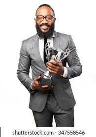 Business Black Man Holding A Trophy