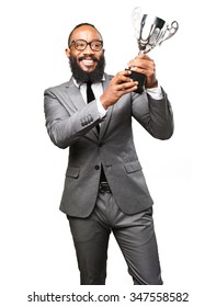 Business Black Man Holding A Trophy