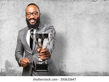 Business Black Man Holding A Trophy