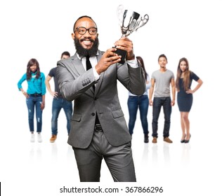 Business Black Man Holding A Trophy