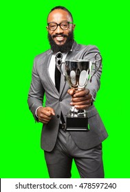 Business Black Man Holding A Trophy