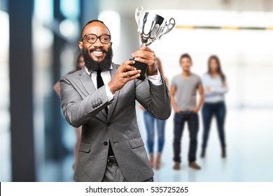 Business Black Man Holding A Trophy