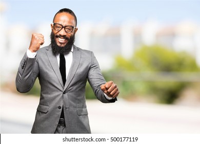 Business Black Man Winner Gesture