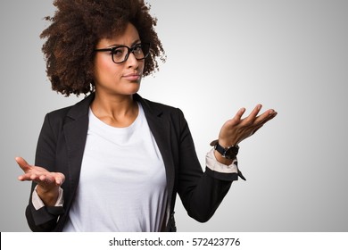 Business Black Woman Doing Balance Gesture