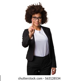 Business Black Woman Doing Number One Gesture