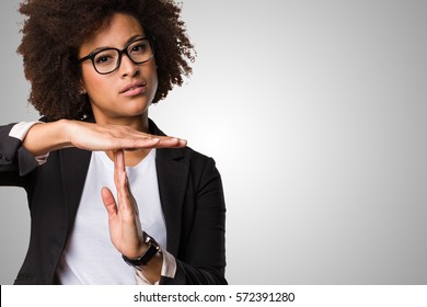 Business Black Woman Doing Time Break Gesture