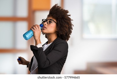 Business Black Woman Drinking Water