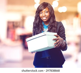 Business Black Woman Holding A Box