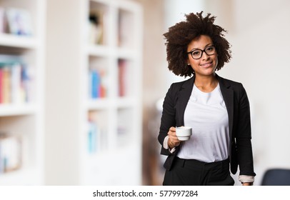 Business Black Woman Holding A Cup Of Coffee