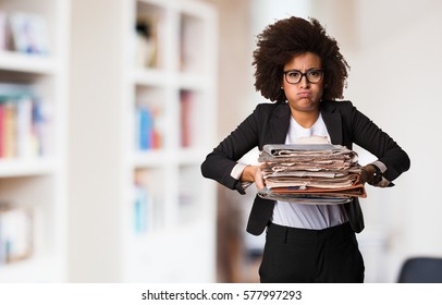 Business Black Woman Holding Files