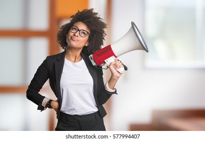 Business Black Woman Holding A Megaphone