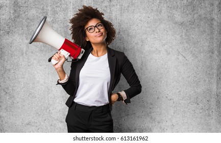 Business Black Woman Holding A Megaphone