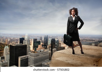 business black woman on the top of the building