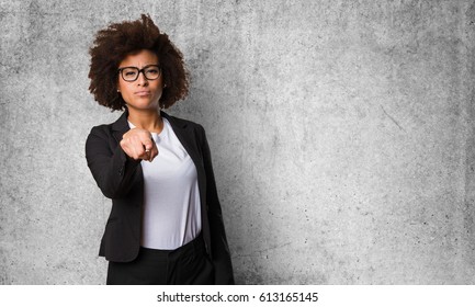 Business Black Woman Pointing Front