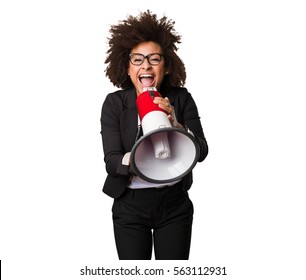 Business Black Woman Shouting On The Megaphone