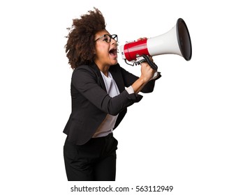 Business Black Woman Shouting On The Megaphone