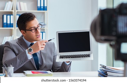 The Business Blogger Doing Webcast For His Subscribers