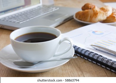 Business Breakfast Meeting With Coffee On A Table