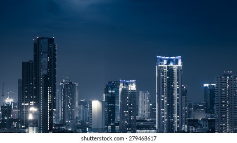 Business Building Bangkok City Area At Night Life High Angle Bird Eyes View