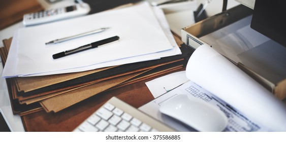 Business Busy Workplace Desk Objects Concept