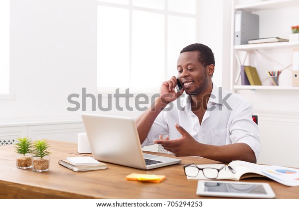 Business Call Young Africanamerican Businessman White Stock Photo 